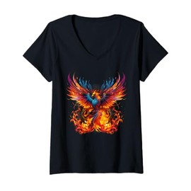 Womens Phoenix Rising Fire Phoenix Bird Mythical Bird Rejuvenation V-Neck T-Shirt