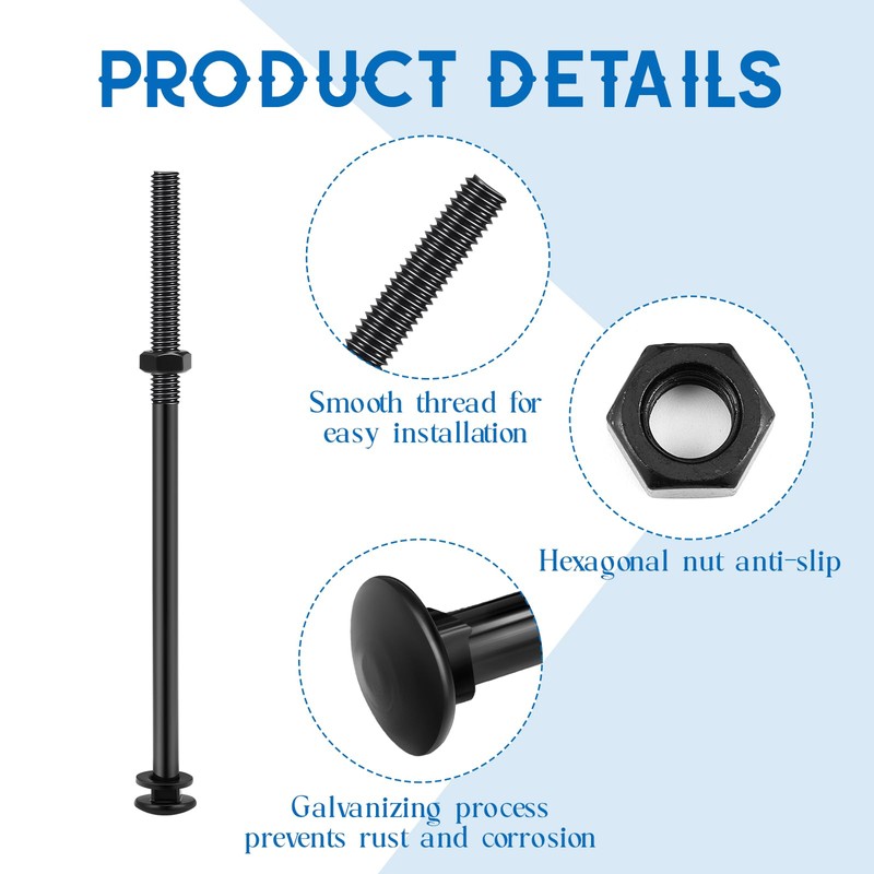 Zonon 12 Sets 1/2 x 10 Inch Black Carriage Bolt