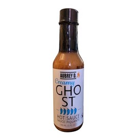 Aubrey D. CREAMY GHOST Hot Sauce. All Natural Hot Sauce. No preservatives, additives or artificial. Hottest Peppers In The World And A Hint of Guava. 148ml (5 fl.oz)
