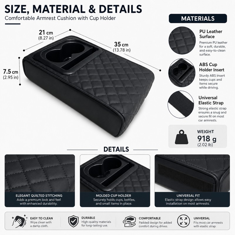 Car Center Console Armrest Cushion for Long Drives – Raised