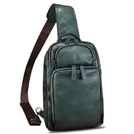 LRTO Genuine Leather Sling Bag for Men Women Crossbody Bag Chest Bag Vintage Sling Purses Backpack Hiking Sports Travel (Grey)