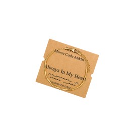 JoycuFF Gold Anklet for Women - Waterproof 14K Gold Plated Morse Code Ankle Bracelet for Teens - Summer Beach 'Always in My Heart' Anklet