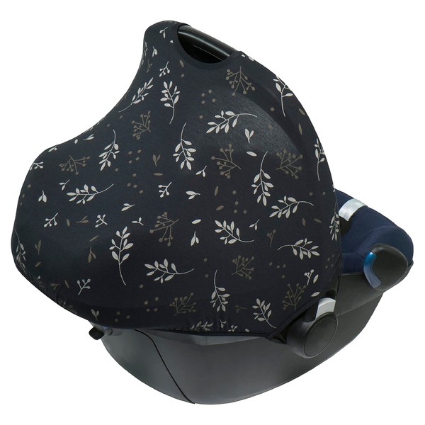 Dooky Hoody Cover for Baby Car Seat/ Pram/ Stroller/ Pushchair, Universal Fit, Protects from Sun, Wind and Light Rain, UPF 50+ UV Protection, Easy to Install and Wash, Black Romantic Leaves