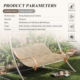 Outdoor/Indoor Swing Replacement Cushion,2 or 3 Seats Bench Cushions with Backrest, Thicken 4" Recliner Seat Pad for Garden/Patio, Waterproof Premium Tufted Cushion with Ties(Tropical White-47x40x4in)