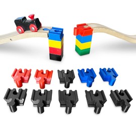M3Druck® Bridge Adapter Compatible with Brio Wooden Railway & Duplo Building Blocks Track Connectors (Pack of 4, Black)
