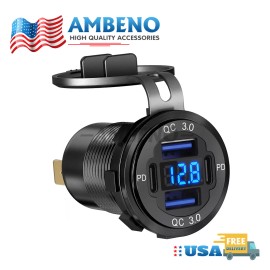 Cahuczlhoz 12-24V 4 Port Fast Car Charger QC3.0 & PD USB C Outlet Socket for Boat RV Marine