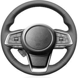 Black Genuine Leather Steering Wheel Cover for Subaru Outback 2018-2025/ Forester Ascent 2019-2024 /Crosstrek 2018-2024 /Impresza 2017-2024 / Legacy 2018-2025 Car Custom Stitched OEM Accessories