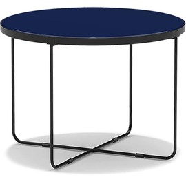 Finch Thomas Round Coffee End Side Accent Table for Small Living Rooms Mid-Century Modern Black Metal Frame Fully Assembled, Blue