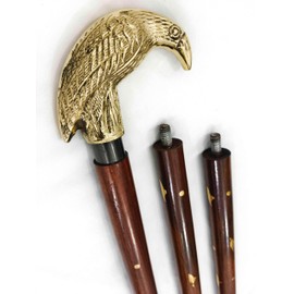 Generic Edgar Allen Poe's Mystic Raven Gold Plated Crow Handle Brown Rosewood Unisex Nautical Canes and Wooden Brown Brass Inlay Derby Cane Raven Walking Stick for Men & Women Unisex Gift (Gold Raven)
