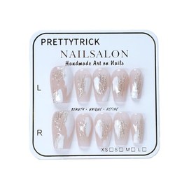 Purely Handmade Press On Nails Magic Gold Flase Nails Salon Effect Nails Young for Women 10 Pieces (Caramel latte, M)