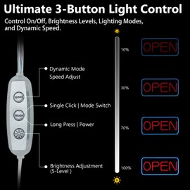 iDecoMart 16 Inch LED Open Sign, Ultra Bright 5 Modes Neon Open Sign with 5 Levels Dimmable, USB & Battery Powered Light Up Sign for Business Window Storefront Cafe Bar