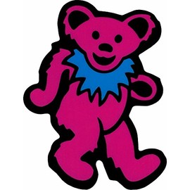 Square Deal Recordings & Supplies Small Pink Bear with Blue Necklace - Static Cling Window Sticker