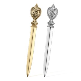 ZEYIYER 2 Pcs Letter Opener, Envelope Slitter Stainless Steel, Retro Style Gold Silver Envelope Openers Slitters, Lightweight Mail Opener for Office Home School Supplies