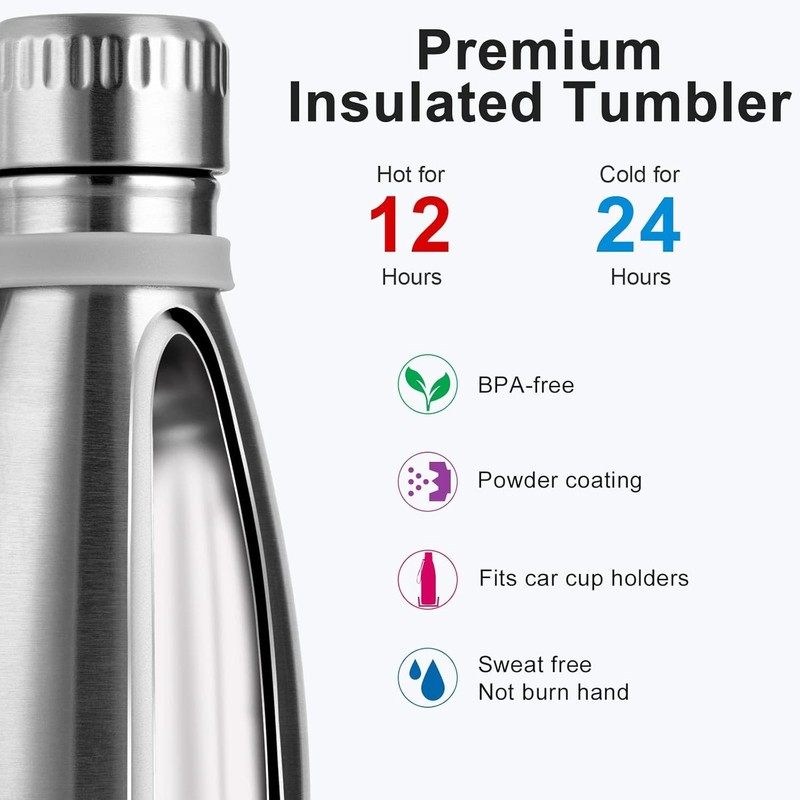 koodee 12 oz Water Bottle for Kids, Stainless Steel Double