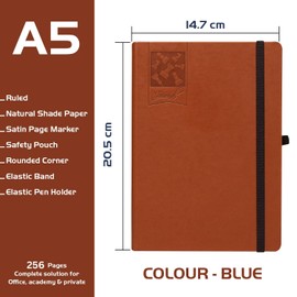 Infinity A5 Notebook Hardback, Leather Journal Notebook Notepad with 256 Pages 80 gsm Thick Paper, sustainably sourced paper, Lined Journals Note books for Women Men Writing Work (Pack of 1, Brown)