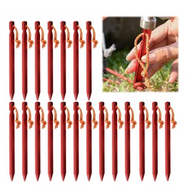 Aluminium Tent Pegs Heavy Duty, 20 Pack Red Camping Ground Pegs with Reflective Ropes and Carry Bag, 18cm Metal Tent Stakes, for Beach Hiking Tarps Hammock Outdoor Use