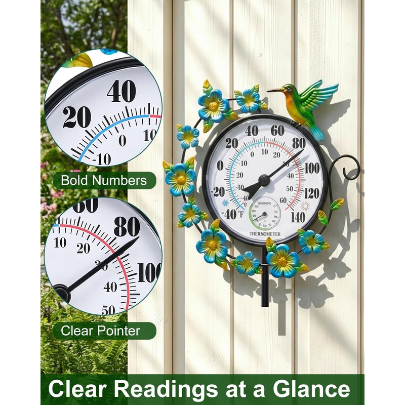 Outdoor Thermometer Waterproof Hummingbird Outside Thermometer Hygrometer