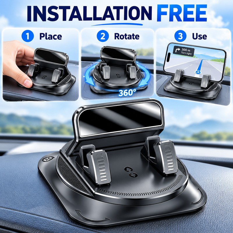 360° Rotating Car Phone Holder for GPS Navigation – Adjustable