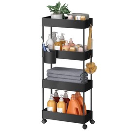 Pipishell Slim Storage Cart with Wheels - Bathroom Cart Organizer Storage, 4 Tier Rolling Carts for Bathroom, Laundry Room, Kitchen, Narrow Space, Black PIUC05