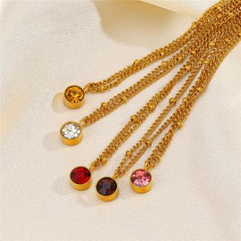 ALRNBY Birthstone Necklace for Women Dainty Gold Station Necklace with Crystal Pendant for Girls Gift Stainless Steel Diamond Choker (April - Diamond)