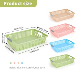 HUOIQIUE 8 Pack Colorful Plastic Classroom Storage Bins 14.96" X 10.24" for Organizing Papers Trays, Pencils, Arts and Crafts Supplies, Macaron Containers for School Suppliesz