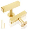 QOGRISUN 5-Pack Solid Brass Cabinet Knobs, Gold Square T Bar