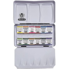 Schmincke Horadam Watercolour Painting, Landscape Selection, 12 x 1/2 Watercolour + 20 Watercolour Postcards and Mini Brushes