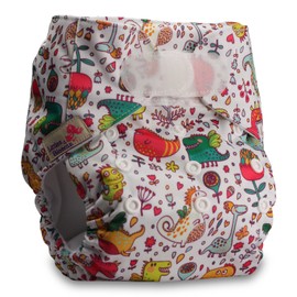 Littles & Bloomz, Reusable Pocket Cloth Nappy, Fastener: Hook-Loop, Set of 1, Pattern 42, with 2 Bamboo Charcoal Inserts