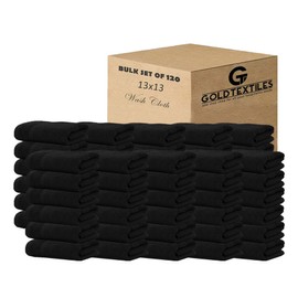 GOLD TEXTILES Wash Cloths 120 Pack Soft Rinspun Cotton Washcloths, Premium Highly Absorbent and Quick-Drying Face Towels Daily use for Showering, Gym, Spa, Hotel (120, Black)
