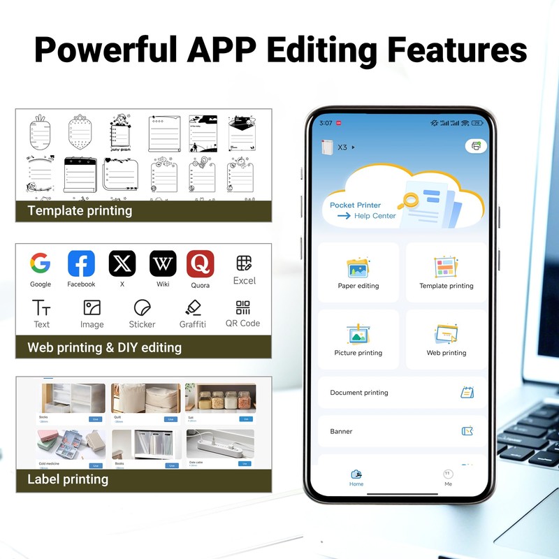 ORGBRO Sticker Printer, X3 Mini Bluetooth Printer Supports 2-3 Inch