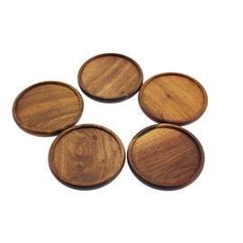 speed mao Natural Wood Round Coasters Set of 5 Brown