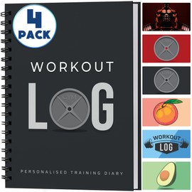 Workout Planner for Daily Fitness Tracking & Goals Setting - 4 Pack, A5 Size, 6” x 8”, Charcoal Gray - Improved Thicker Cover - Men & Women Home & Gym Training Diary - Log Book - by Workout Log Gym