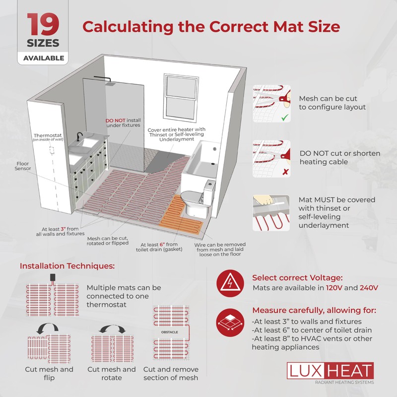 LuxHeat 10sqft Floor Heating Mat Kit - 120v Radiant Floor