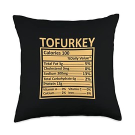 Nutritional Facts Labels Thanksgiving Gifts Store Thanksgiving Christmas Funny Tofurkey Nutrition Facts Throw Pillow, 18x18, Multicolor