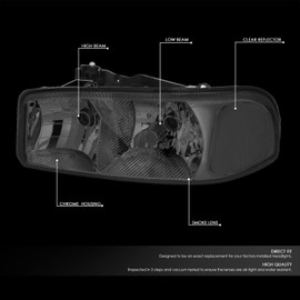 Auto Dynasty [Halogen Model] Factory Style Headlights Assembly Compatible with GMC Sierra Yukon 1500 2500 3500 C3 GMT800 99-07, Driver and Passenger Side, Smoked Lens Clear Corner