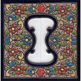 House Numbers Ceramic Numbers & Letters Tiles Red Blue & Green Floral Design Tile Size: 11cm x 5.5cm 2 to 7 Tile Frames (Full Ends (as a set))