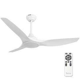 Fanliving 52 Inch Quiet DC Motor White Ceiling Fan with Light Remote Control, Indoor 3 Blade Modern Ceiling Fan for Bedroom Living Room