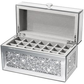 joyshiny Mirrored Lipstick Organizer, 21 Slots Mirror Glass Lip stick Holder with Lid,Luxury Lip Gloss Organizer for Vanity, Crushed Diamond Makeup Organizer,Storage Box for Lip Gloss