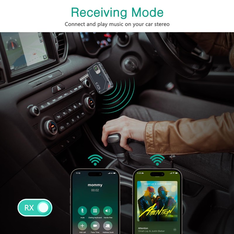 ORIA Bluetooth Adapter Car, 2 in 1 Bluetooth 5.3 Receiver