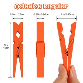 Phinus 72 Pcs Wooden Clothes Pins, 2.9 Inch Clothes Pins for Hanging Clothes, Pictures, Photos, Classroom, Crafts, Decoration, Clothespins Heavy Duty (Orange)