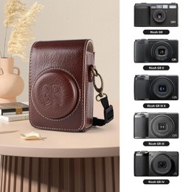kinokoo Case for Ricoh GR/GR II/GR III/IIIx/GR IV Camera, PU Leather Texture Protective Carrying Case for Ricoh GR Series Camera with Shoulder Strap - With Belt Loop on Back - Coffee