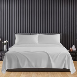 Sunshine Comforts Microfiber Flat Sheets King Size Breathable, Anti Wrinkle, Shrink and Fade Resistant 200 Thread Count Bed Sheets Bedding & Linen 260 x 254cm Silver Bedding King Size Flat Sheets