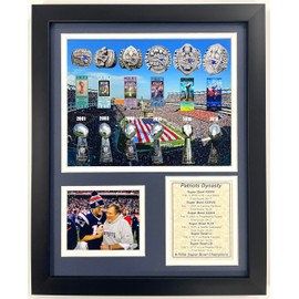 Patriots Dynasty | Collectible New England Football Collage | SB Era Championships | Legends Never Die | Framed Double Matted Photo Collage | 12"x15" | (Patriots Rings)