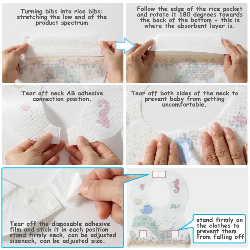 PewinGo Disposable Bibs 50 Packs & Baby Weaning Bibs, Easy