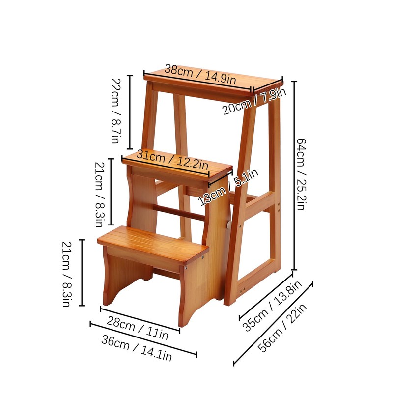 LIAPDG Folding Library Ladder Chair, Wood Folding Library Ladder Chair
