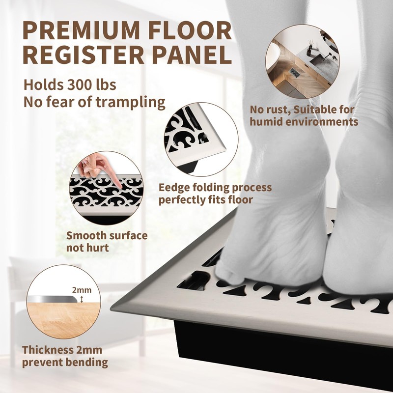 SANYCASA 4x8 Inches Air Floor Vents Register Ease Adjust Air