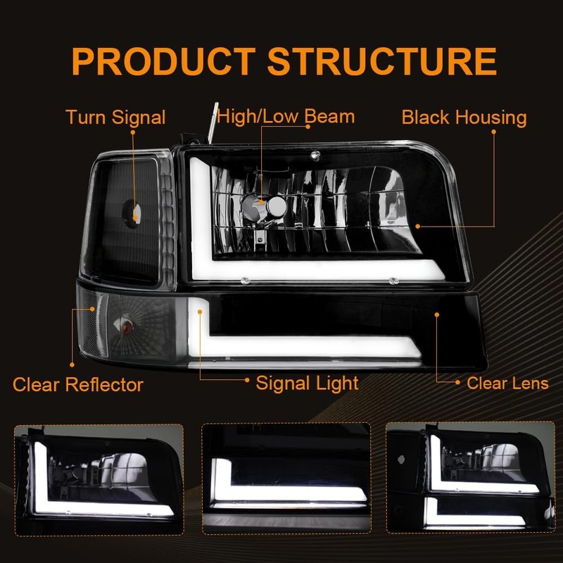 DimFlux LED DRL Headlight Assembly, Headlights Kit Compatible with 1992-1996