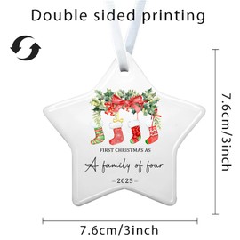 Christmas Ornaments Our First Christmas As A Family of Four Ornament 2025 Unique Star Ceramic Baby 1st Xmas Ornaments New Parents Gifts for Couples Mom Dad Newborn Girls Boys Xmas Tree Decorations