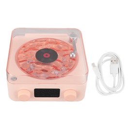 Record Player Style Bluetooth Speaker with Night Light and Time Display 3 in 1 Multifunction Small Stereo Wireless Speaker Roseate