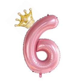 40-Inch Pink Number 6 Balloons With Crown,6th Birthday Balloons for Girls, Jumbo Helium Foil Balloons，Childrens Birthday Party Decorations. (Number 6)